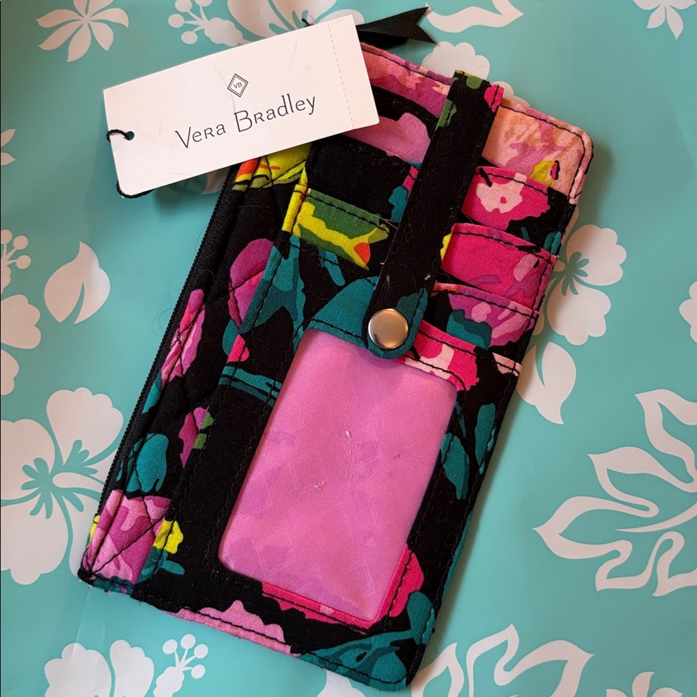 Vera Bradley Pink and Black Floral Wallet *stained*